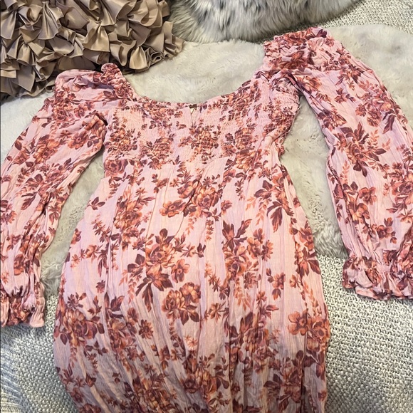 Free People Pink Floral Smocked Long Sleeve Jaymes Midi Maxi Dress - Picture 10 of 15